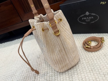 Prada Drawstring Raffia Bucket Bag