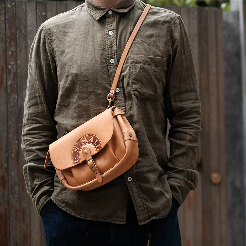 Cowhide tree paste leather retro shoulder messenger bag
