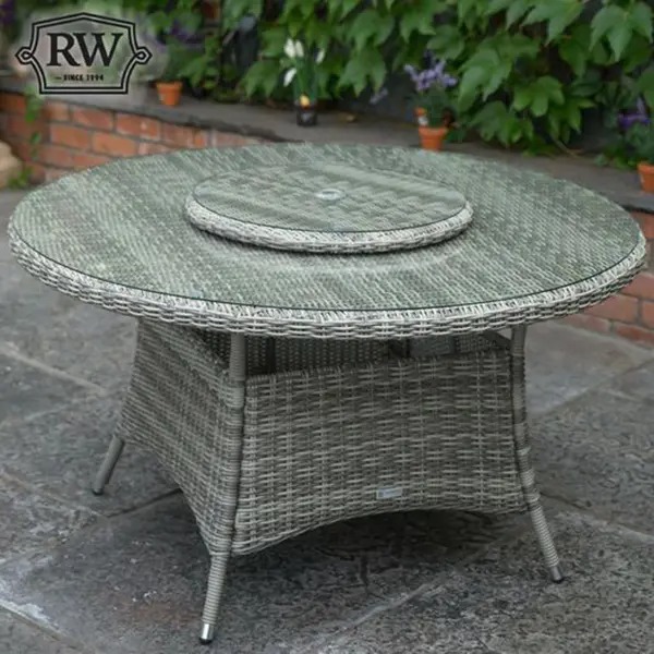 Outdoor Wicker 135cm Round Table 6 Seats (Light Gray)