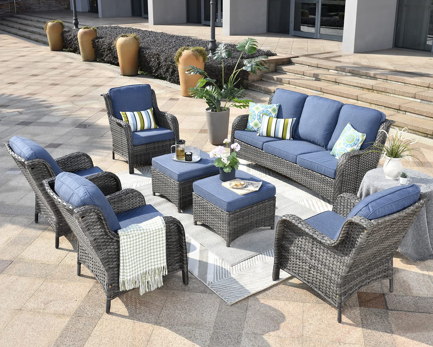 Outdoor Furniture Patio Furniture Set 7 Pcs All Weather Wicker