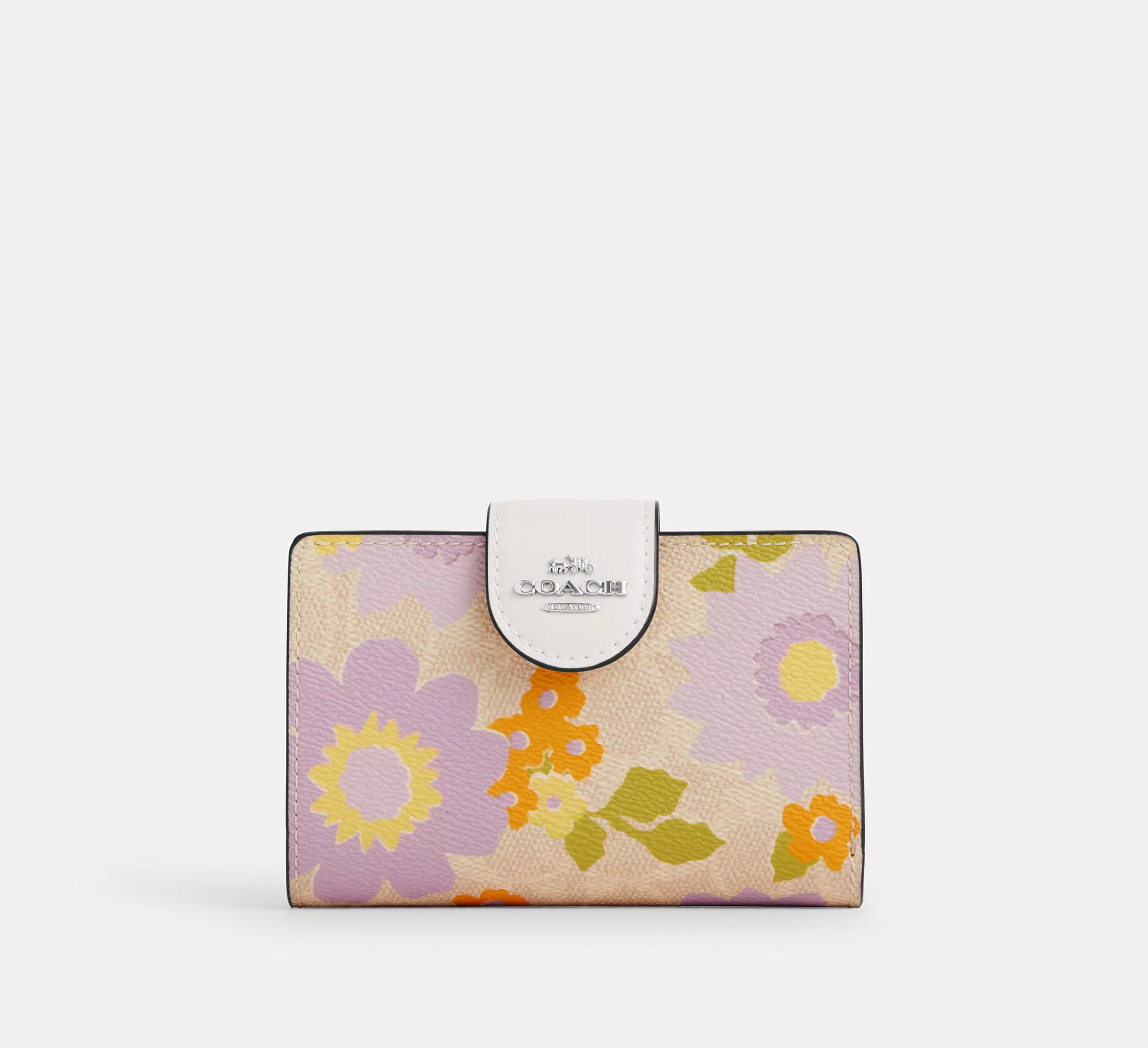 Medium Corner Zip Wallet In Signature Canvas With Floral Print