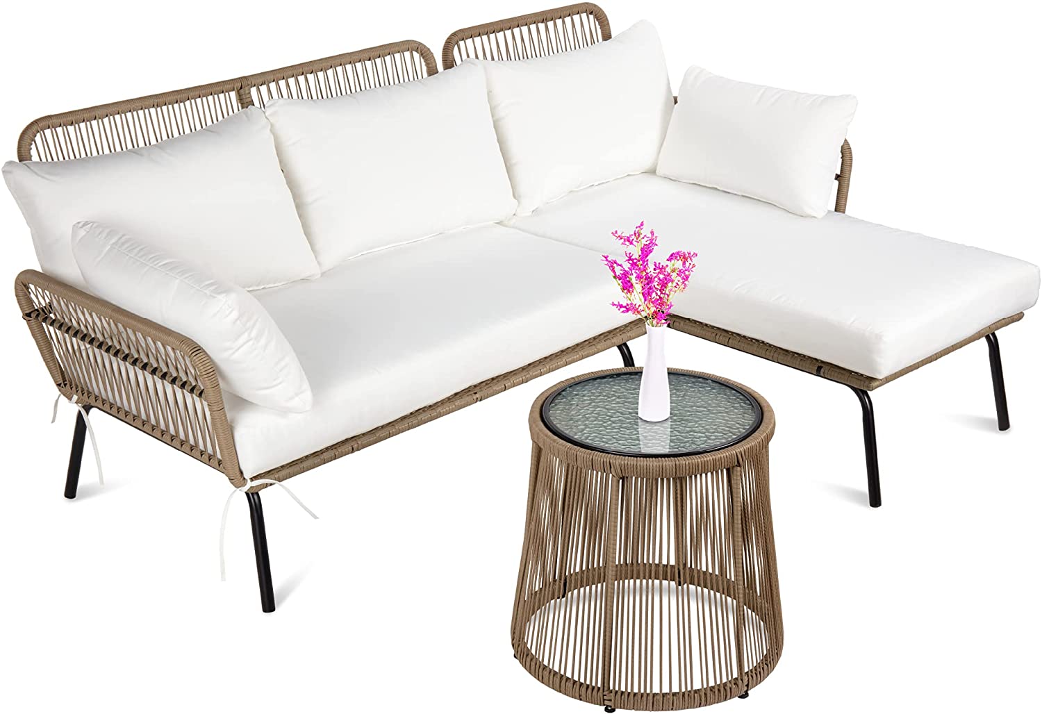 Outdoor Rope Woven Sectional Furniture L-Shaped Sofa Set