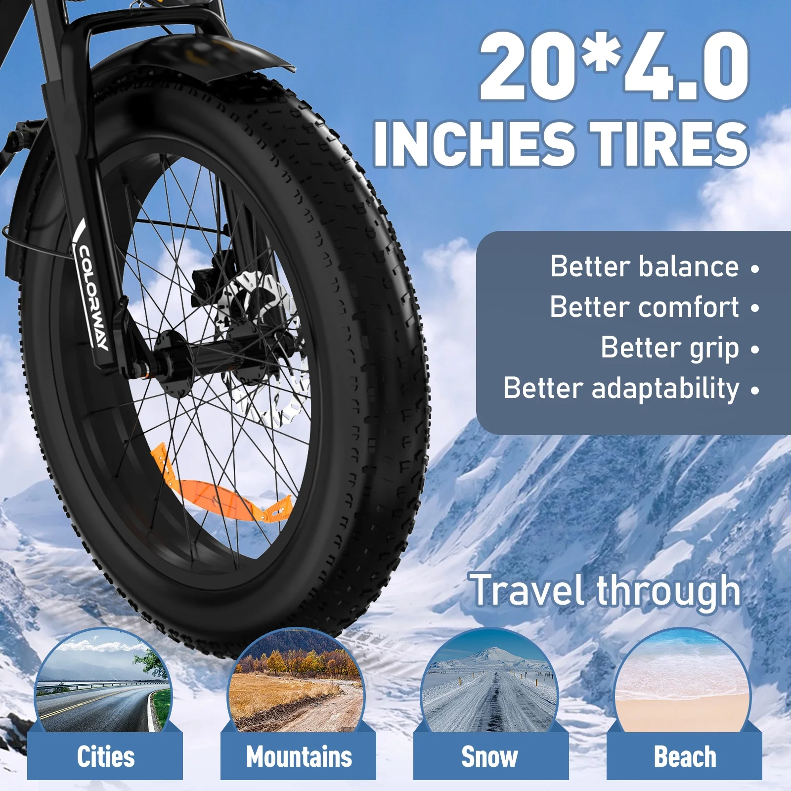 COLORWAY 20in Fat Tire Electric Bike, 750W, 48V 15Ah