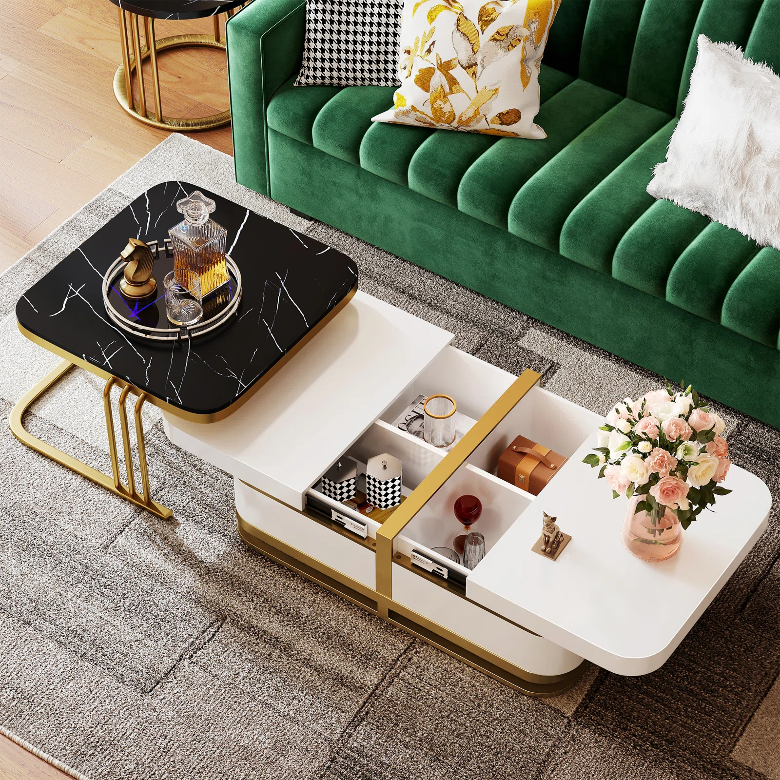 Rectangular Nesting Coffee Table with Storage for Living Room