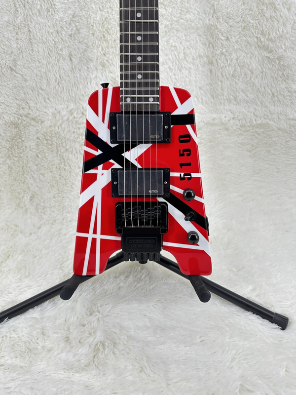 Red White Black Stripes Headless Electric Guitar Rosewood Fretboard
