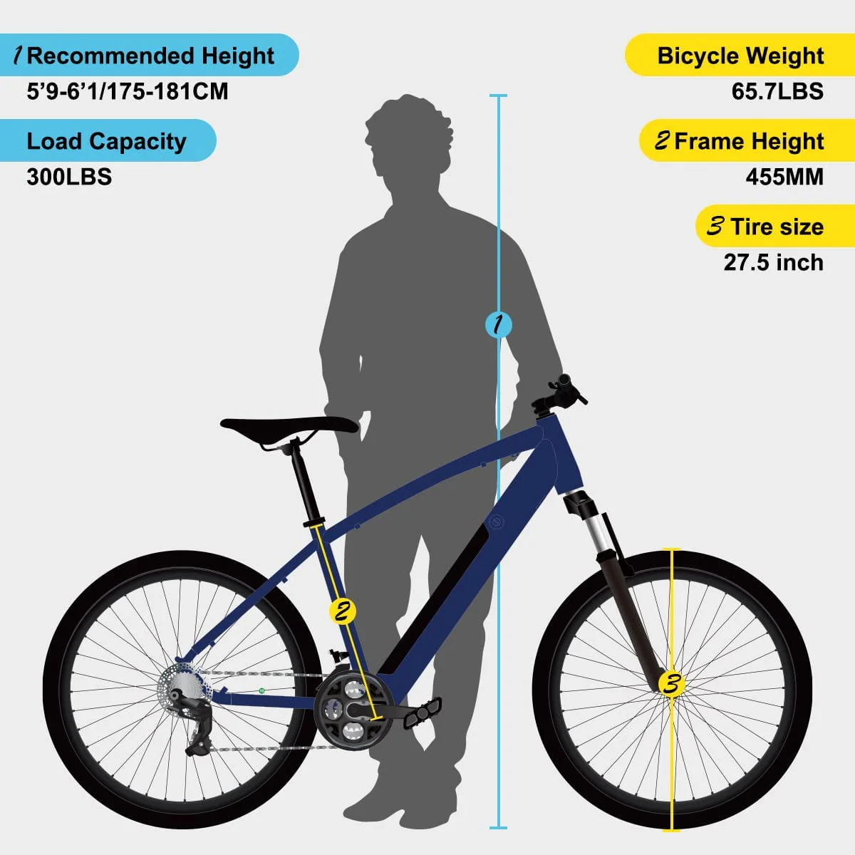 Hiland 27.5in Electric Commuter Bike, 350W, Blue