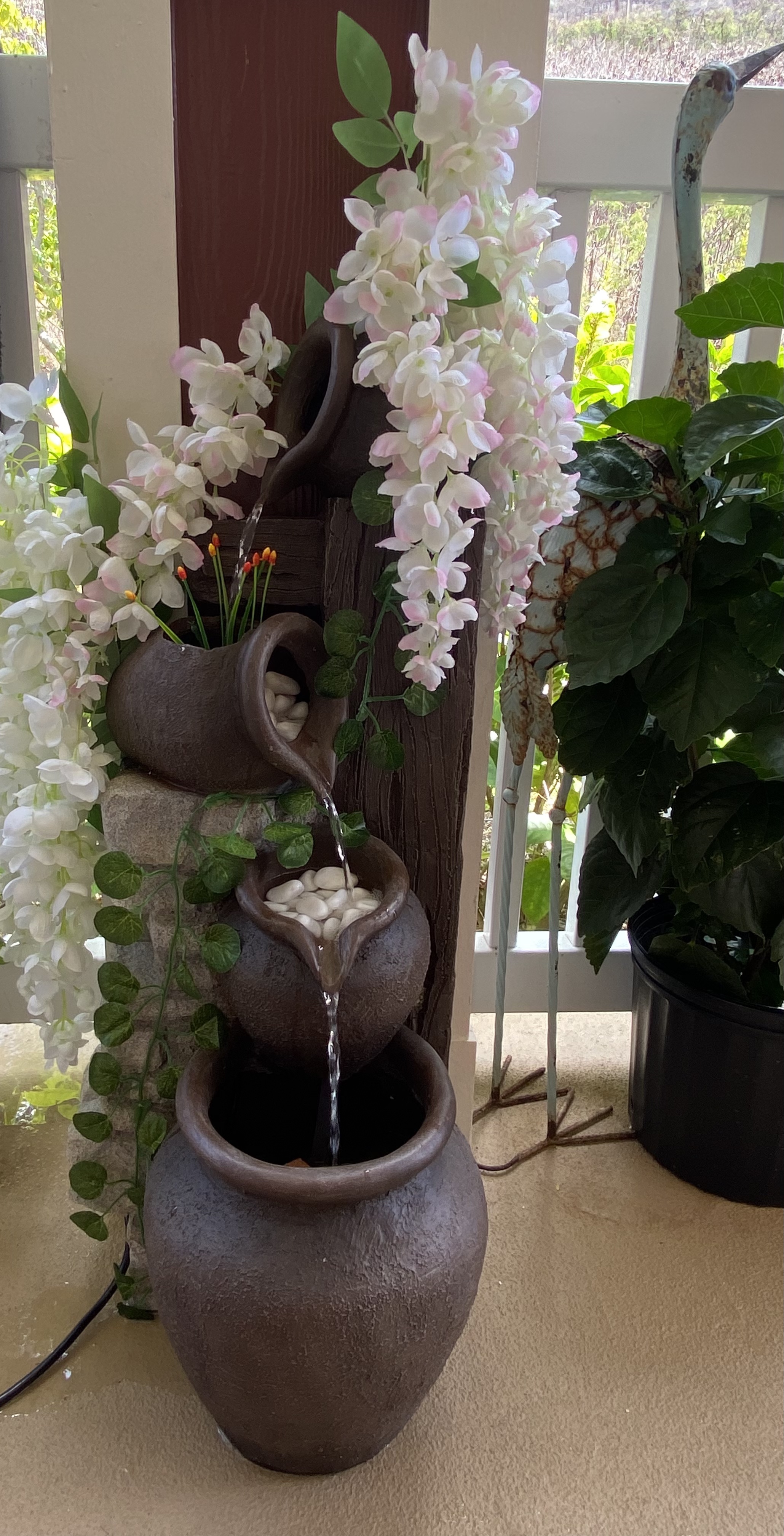 Cascading Rustic Floor Three Jugs Fountain