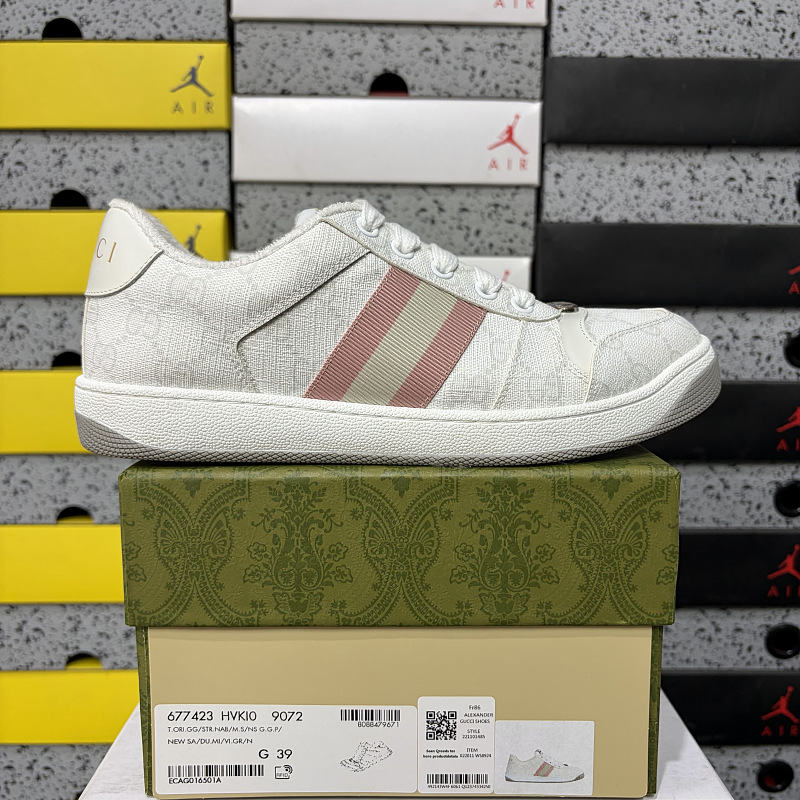 Gucci Screener White Leather Pink Stripe
