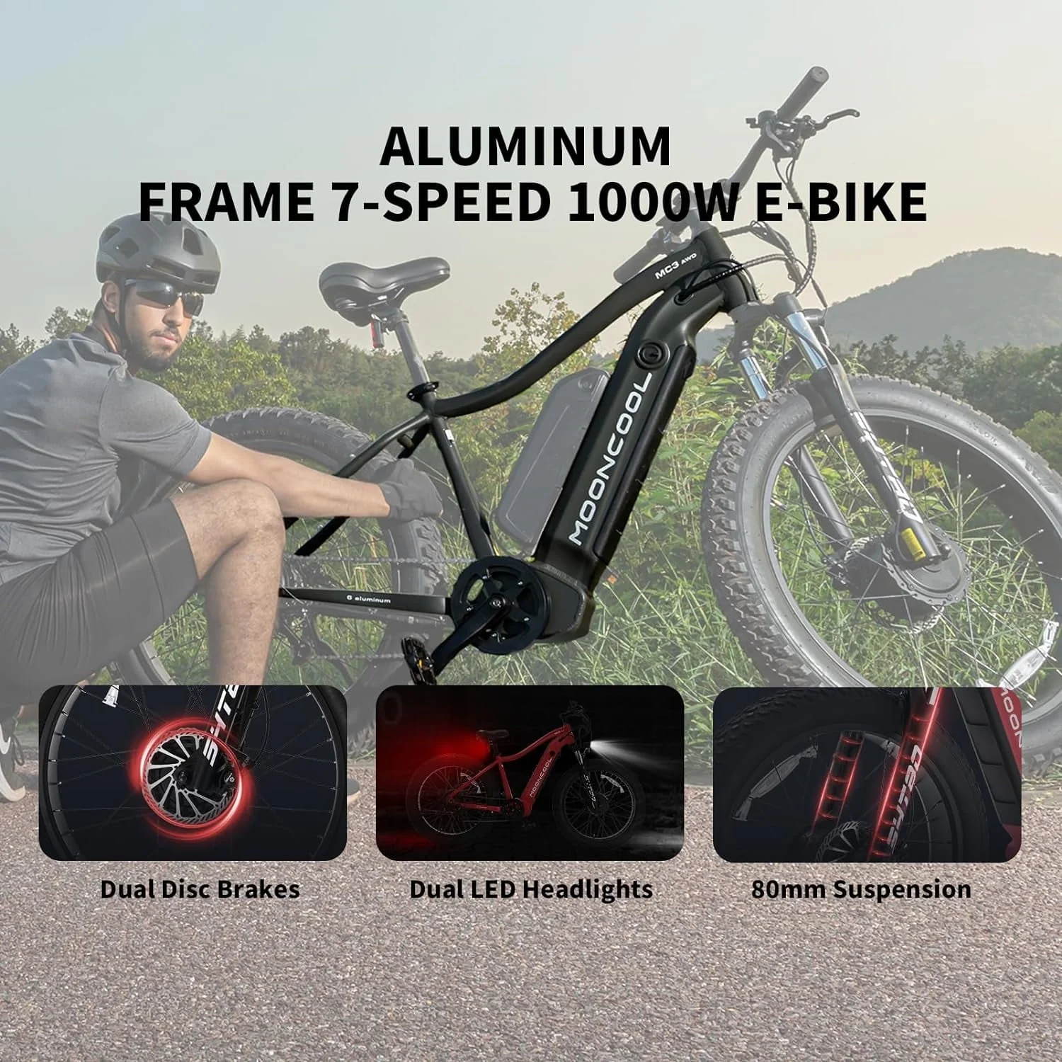 FICISOG 26in Fat Tire Electric Bike, Dual 500W Motors, 48V 15Ah