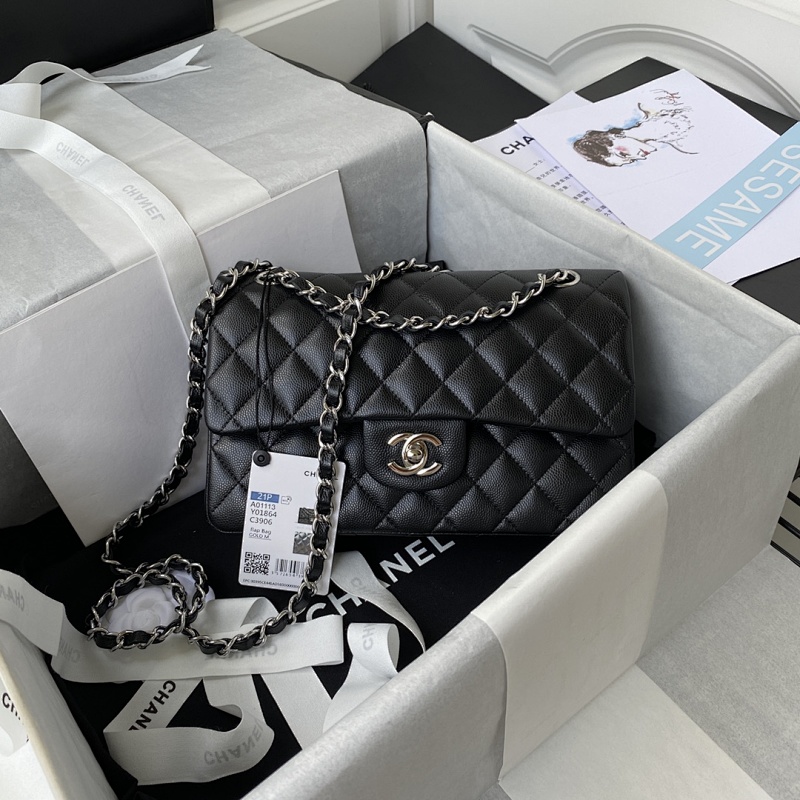 Chanel A01113 Black Silver Classic Flap Bag