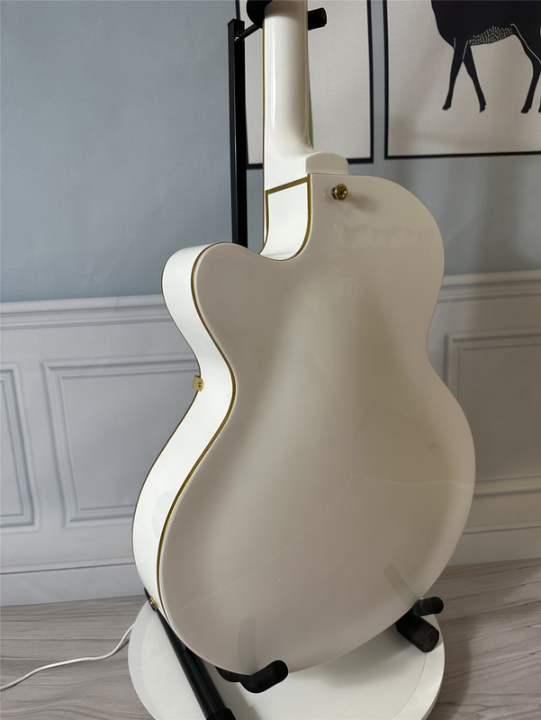 White 6 String Electric Guitar Hollow Body HH Pickup Gold Hardware