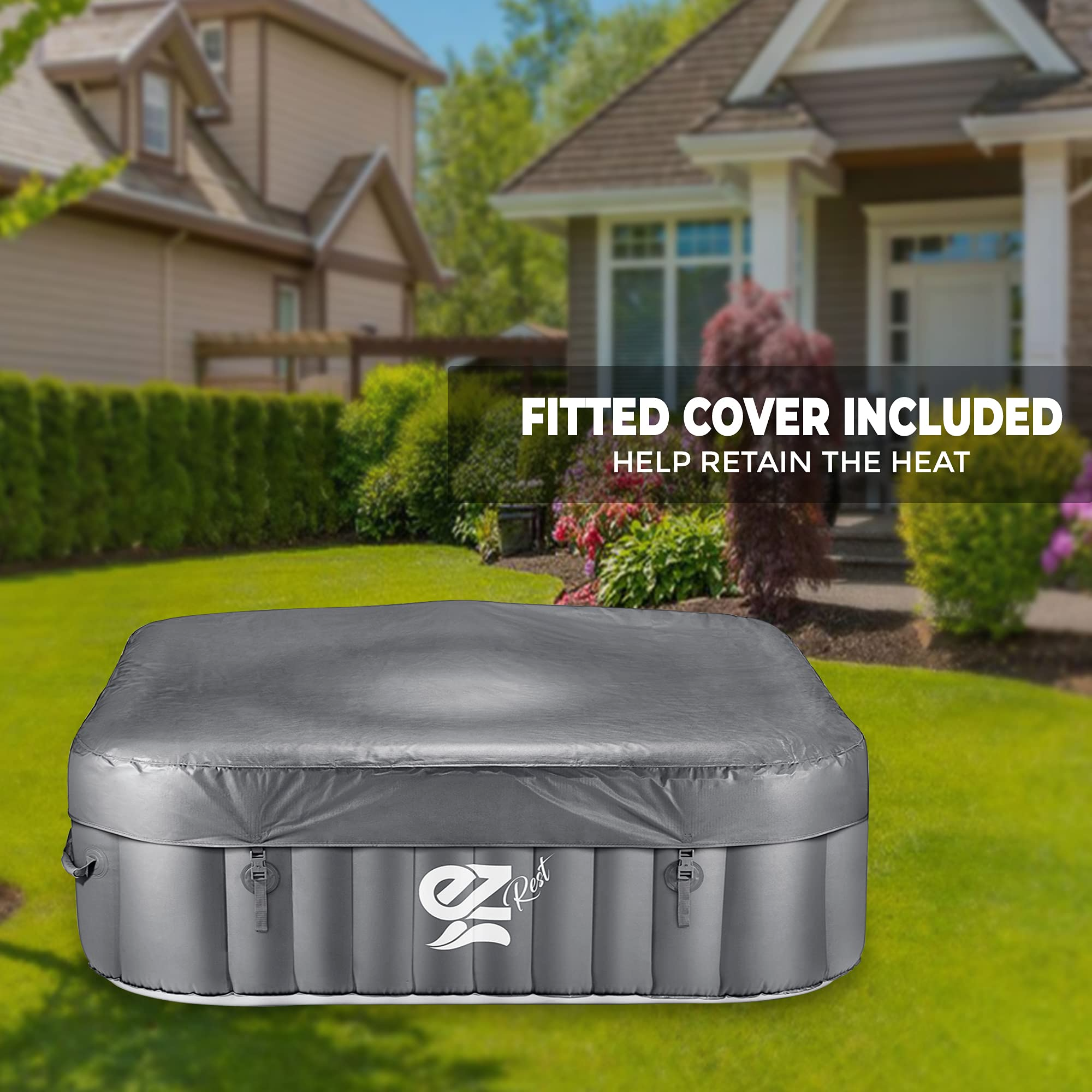 Outdoor Portable Hot Tub - 6-Person Square Inflatable Heated
