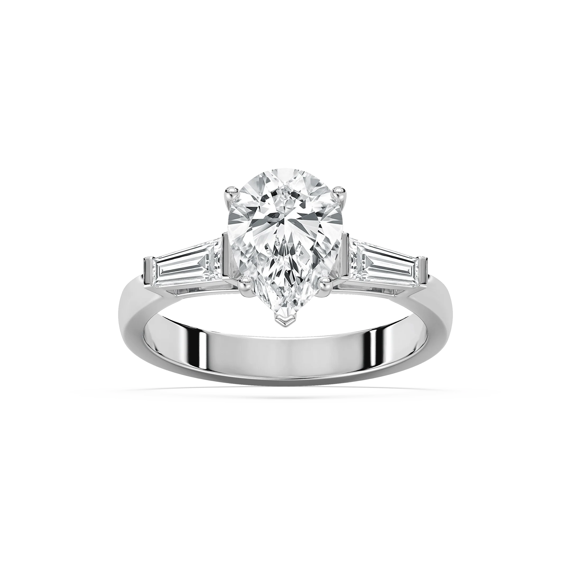 Abigail Pear Lab Grown Diamond and Tapered Baguette Three Stone Engagement Ring
