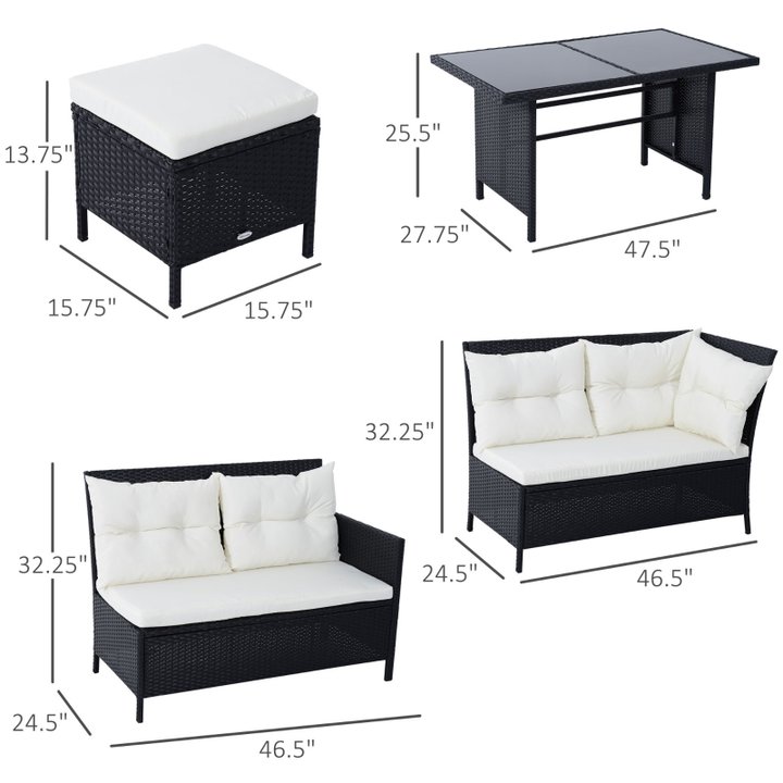 Outsunny 6pcs Garden Rattan Sofa Sets Wicker Furniture Set Lounge