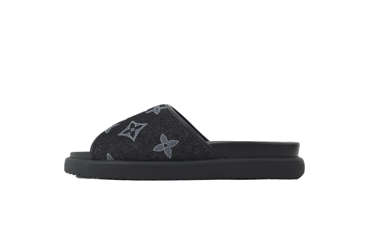 LOUIS VUITTON Slippers Black Denim Fabric