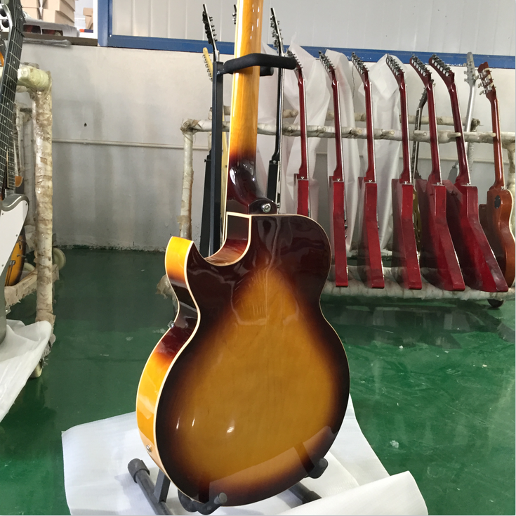 Hollow Body ES 175 Electric Guitar Sunburst Chrome Hardware Black Fretboard Top