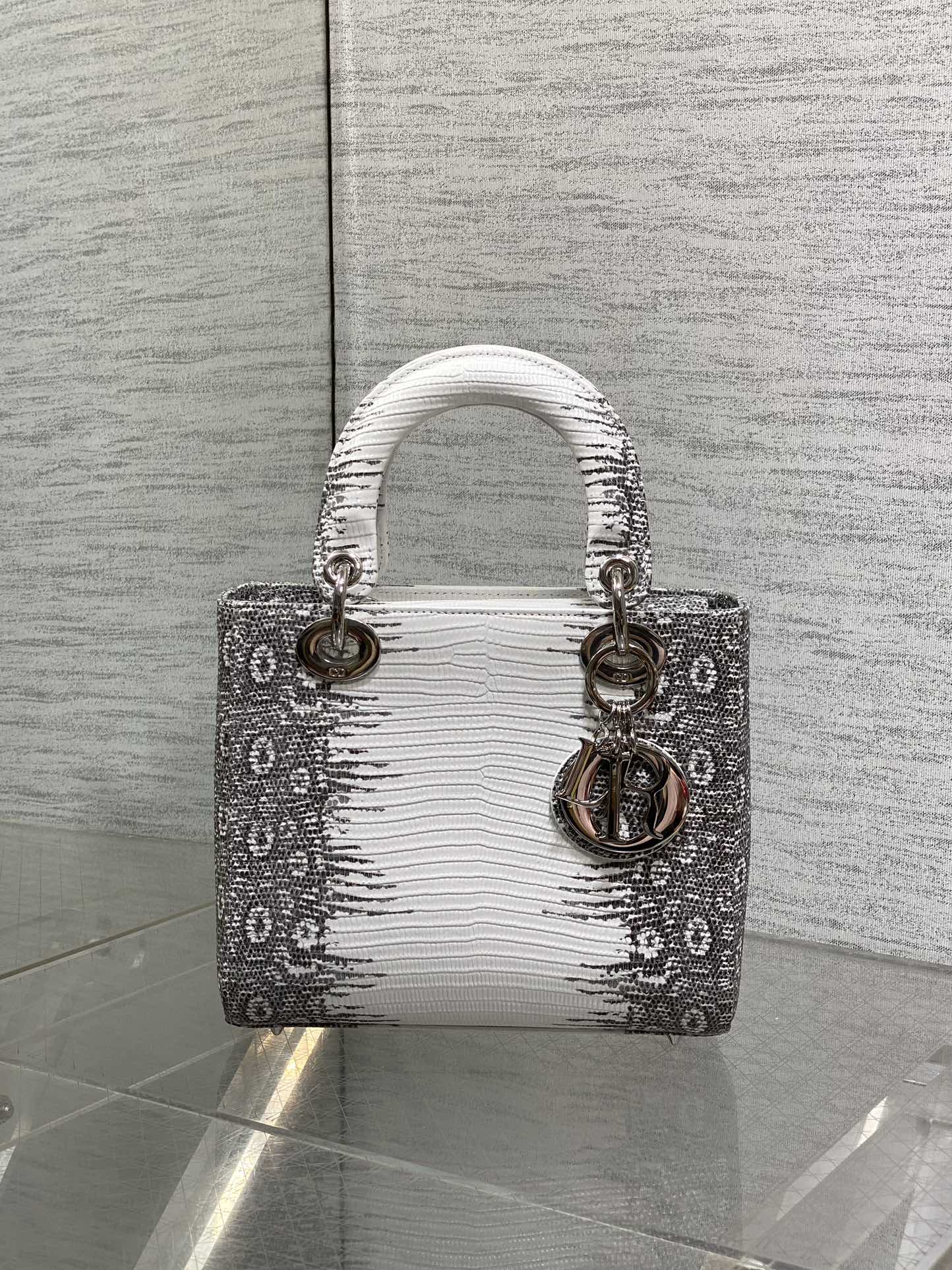 Dior Lady Mini White Grey Bag