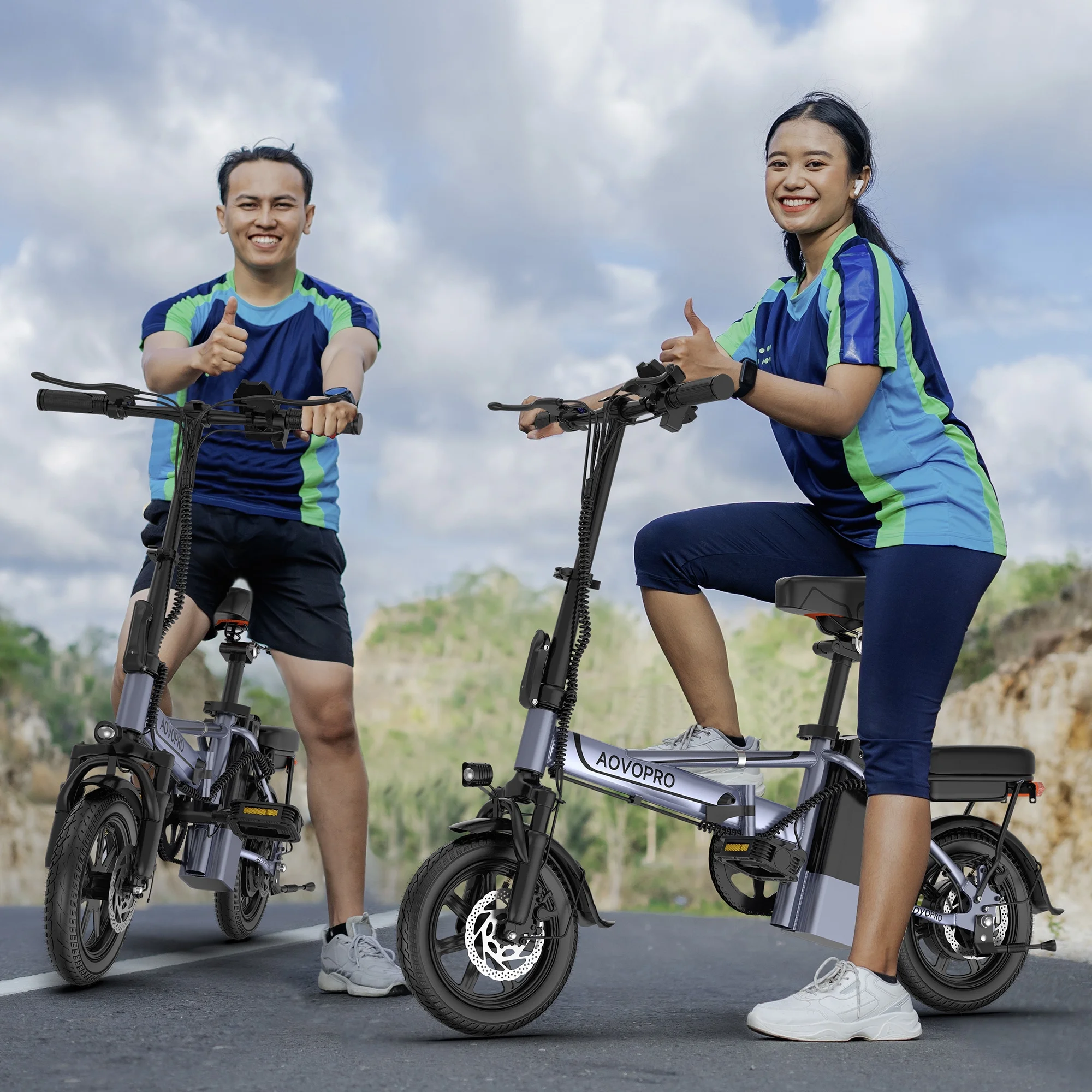 AOVOPRO EB60 14in Folding Electric Bike, 500W, Two Seats