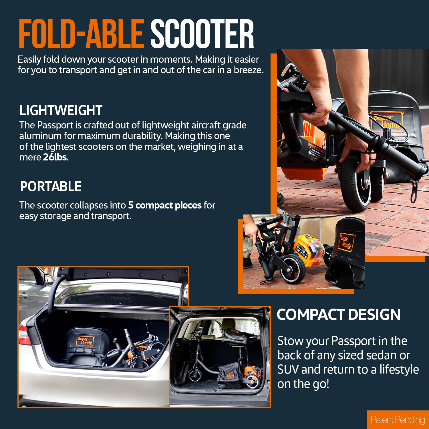 SuperHandy 3 Wheel Folding Mobility Scooter - Electric Powered