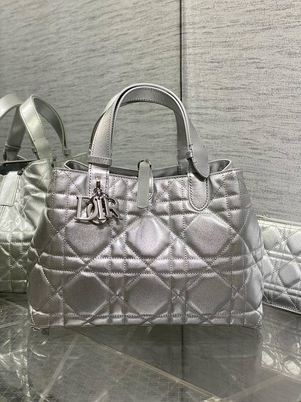 Dior Toujours Tote Bag Medium Silver Patent