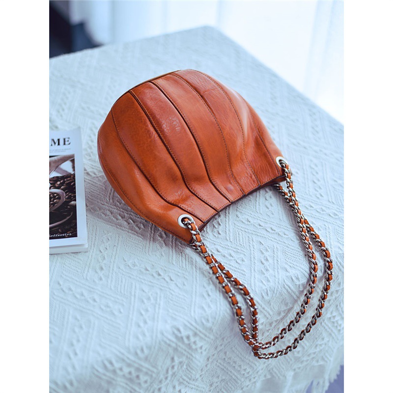 Pleated Leather Chain Hobo