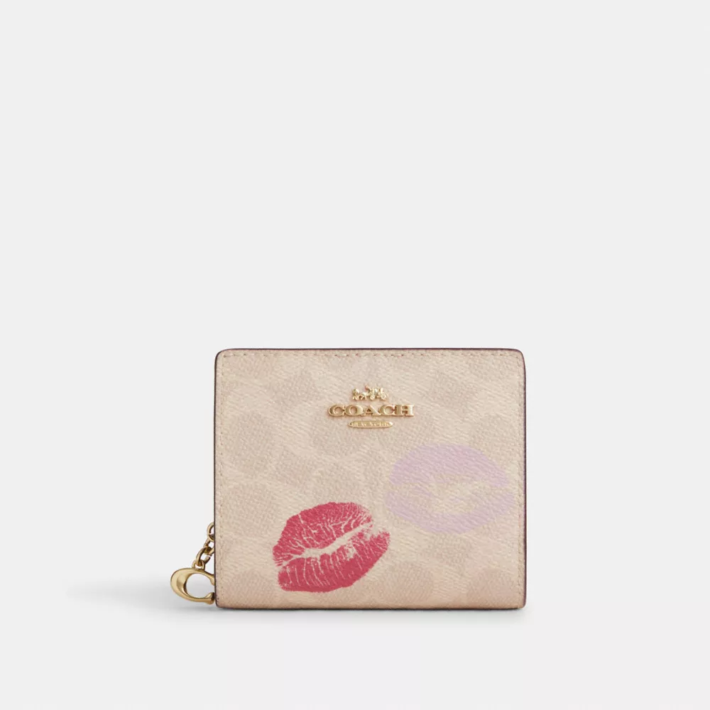 Snap Wallet In Signature Canvas With Lips Print