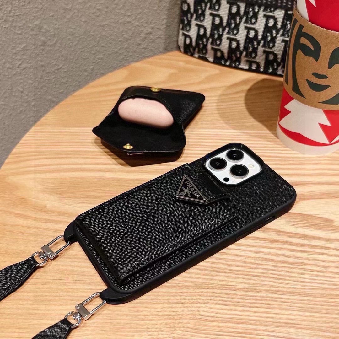 Prada Style Crossbody Wallet Phone Case with Mini Bag Lanyard