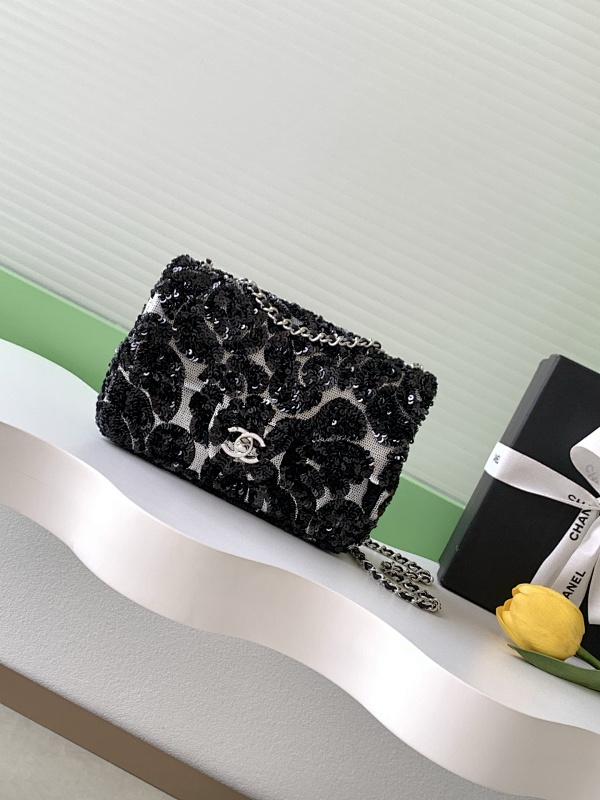 Chanel Beaded Flap Bag Black Floral