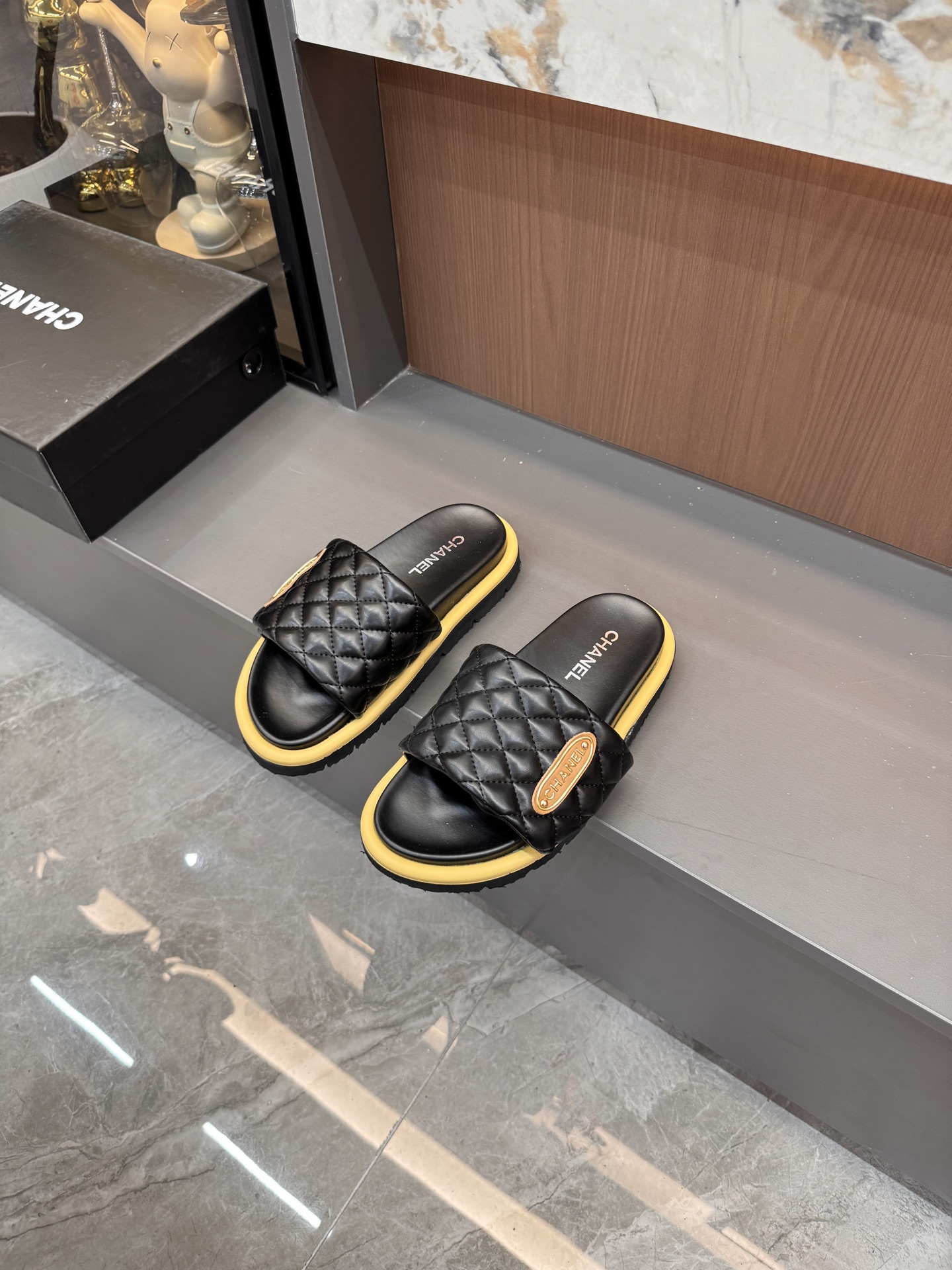 Chanel Platform Slide Sandals - Black & White