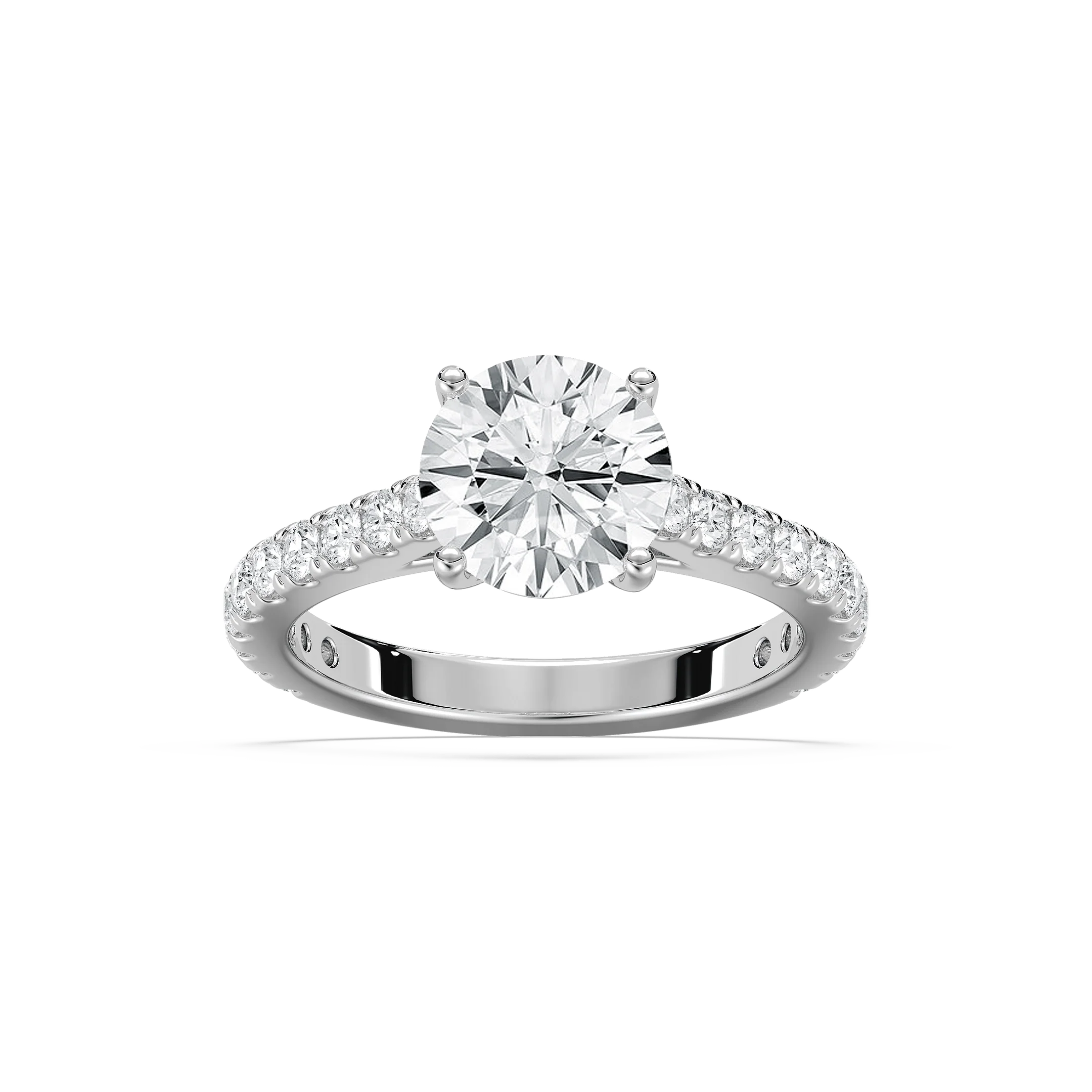 Meg Lab Grown Diamond Pave Cathedral Side Stone Engagement Ring
