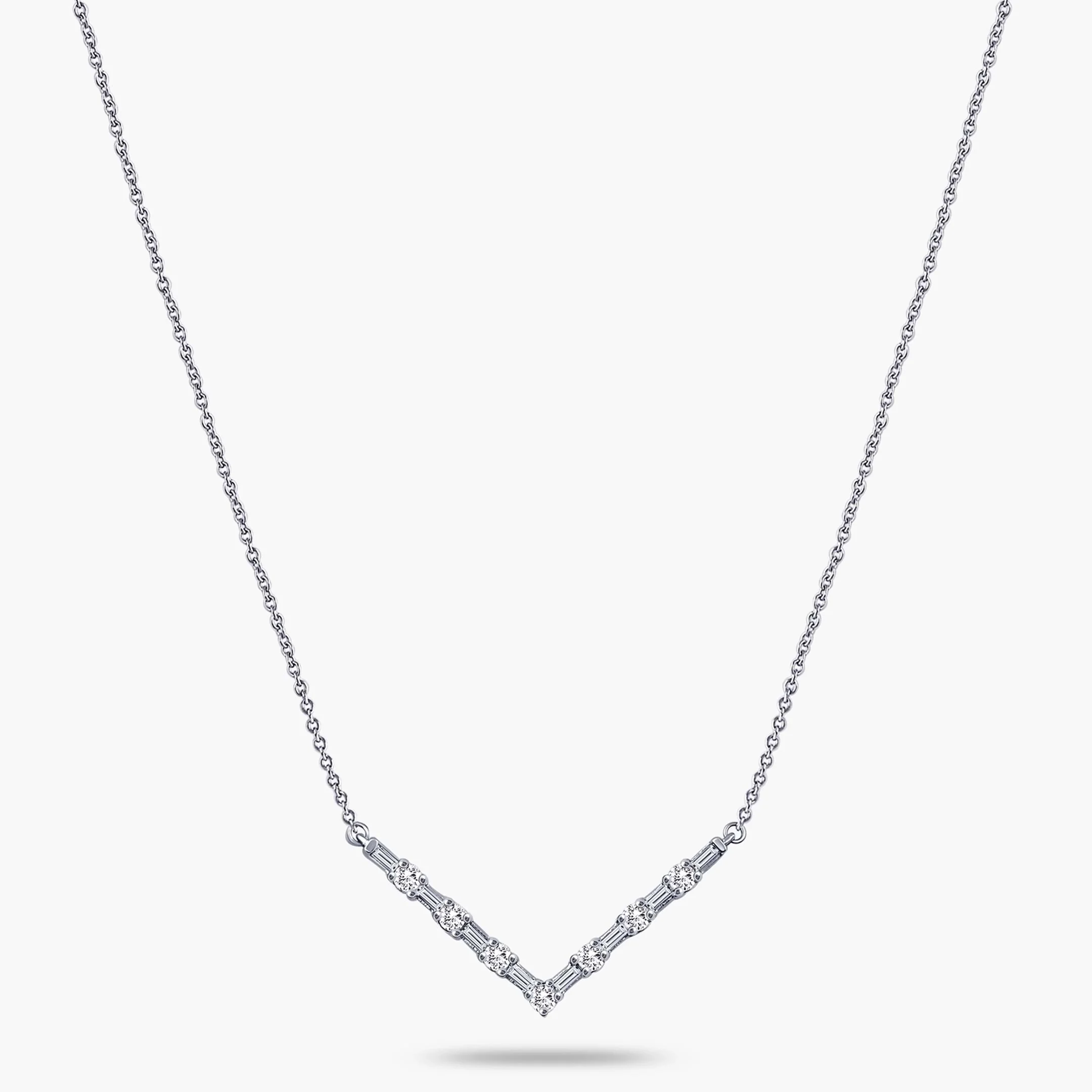 1/3 ctw Baguette and Round Lab Grown Diamond V-Shaped Necklace - 16 to 18 Inches