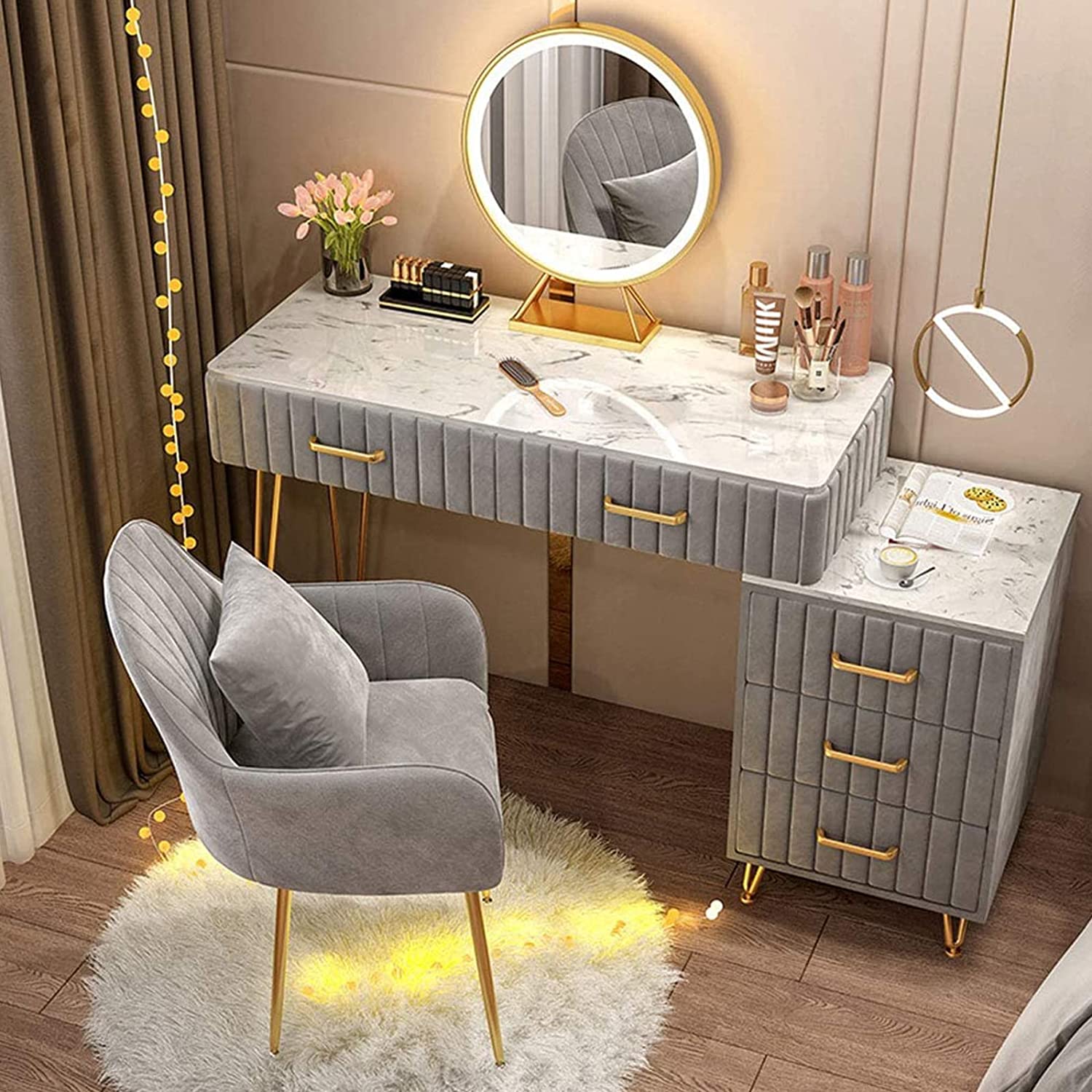 Set with Illuminated LED Touch Screen Dimmable Round Mirror