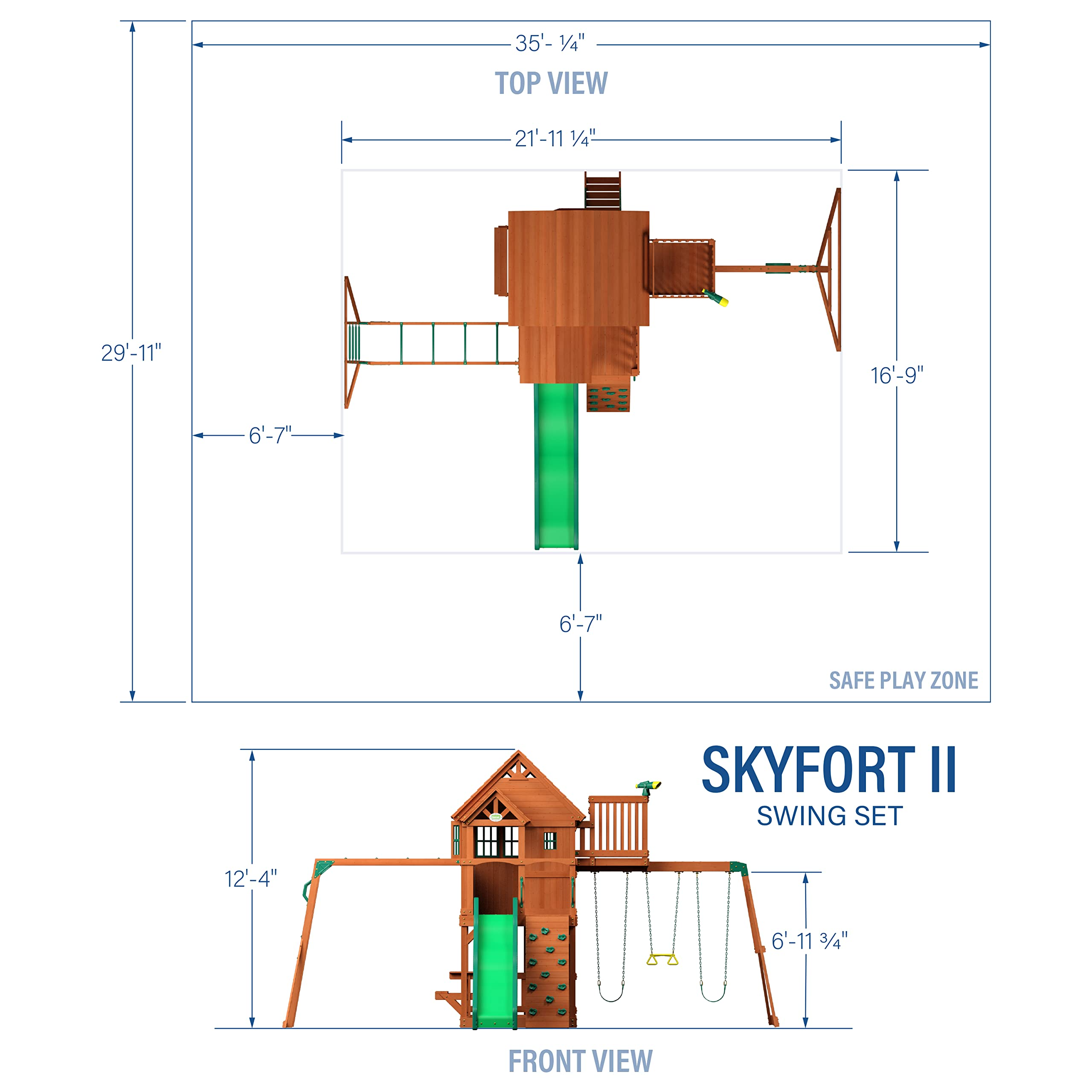 Skyfort II Playground Cedar Wood Swing Set with Playhouse Fort