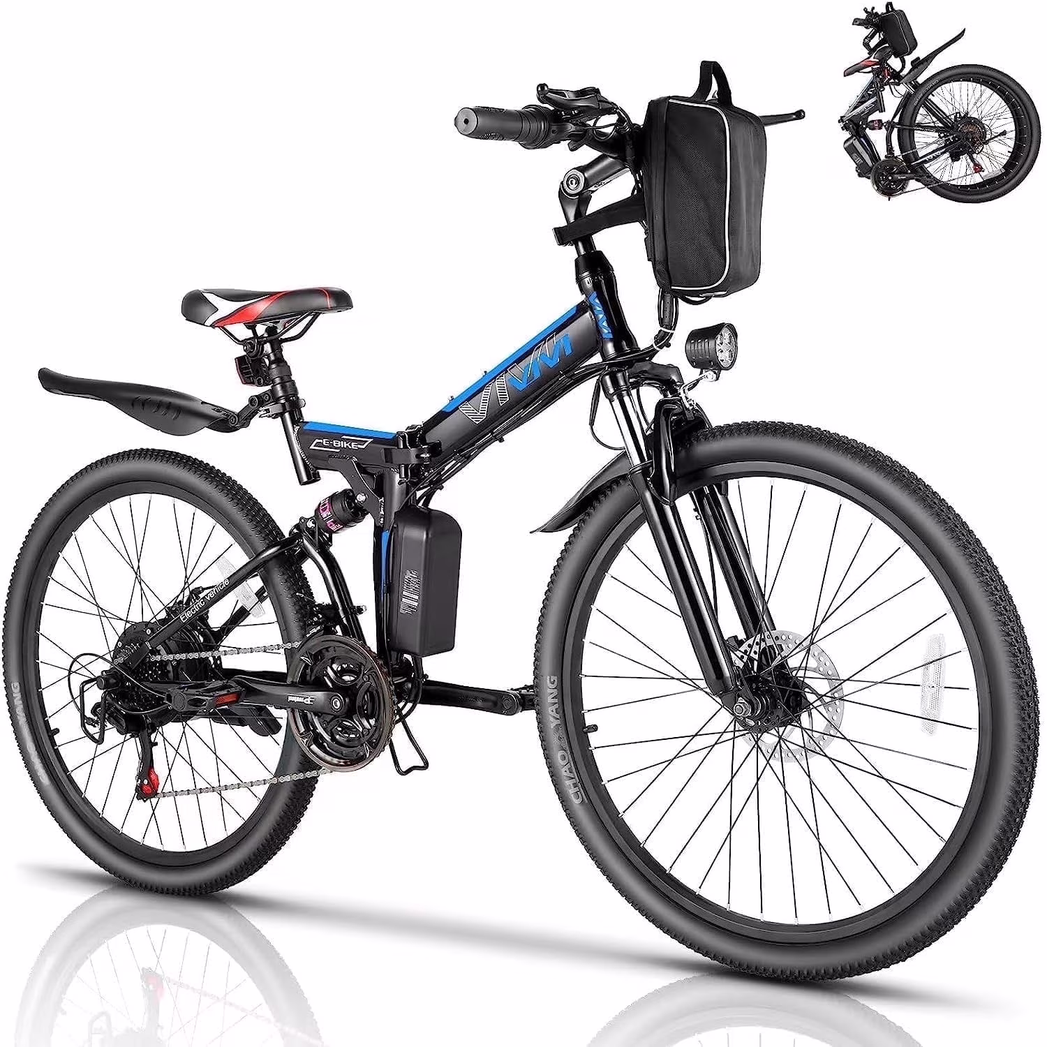 Vivi 26in Folding Electric Mountain Bike, 500W, 21-Speed