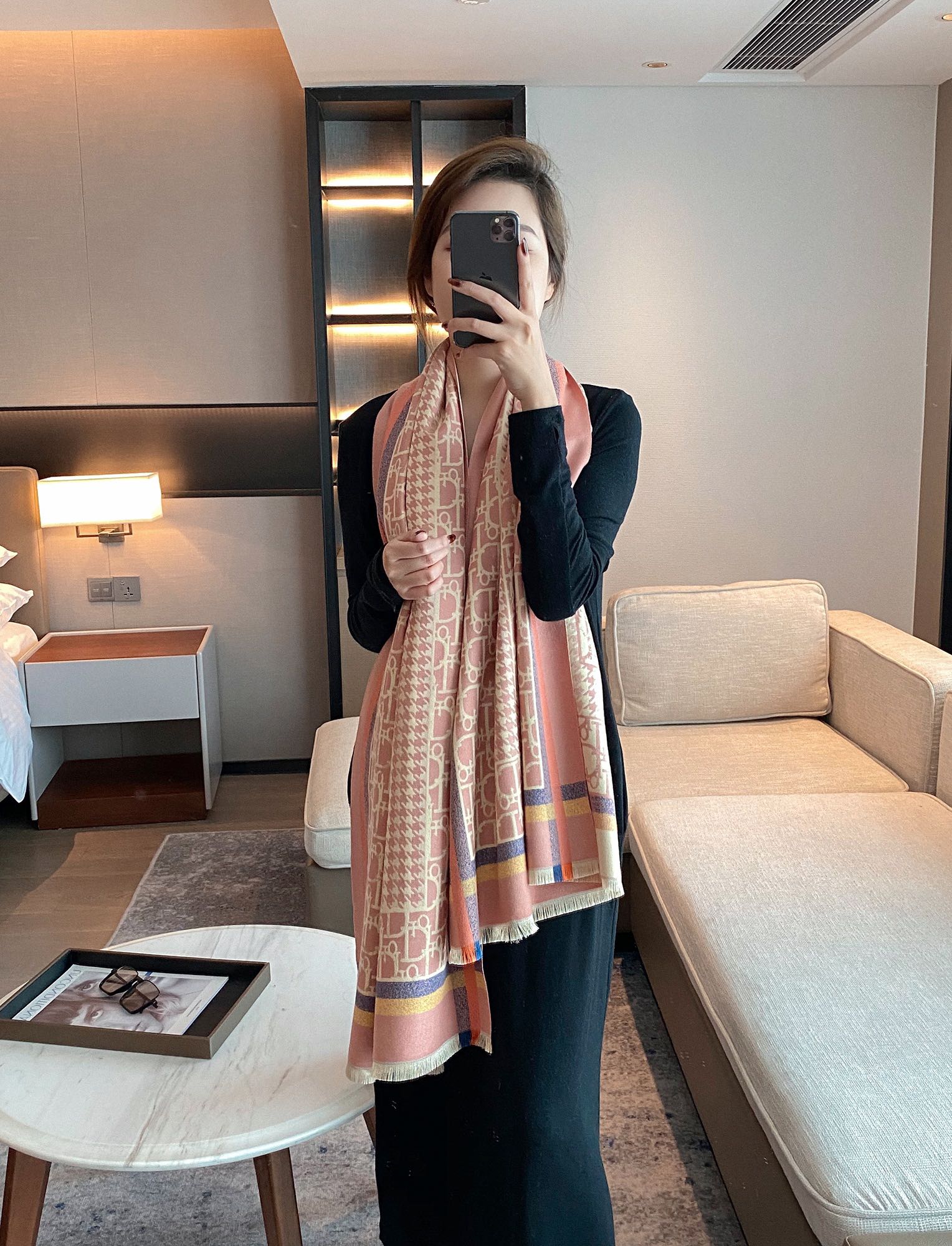 Dior Oblique Cashmere Shawl Brown and Pink