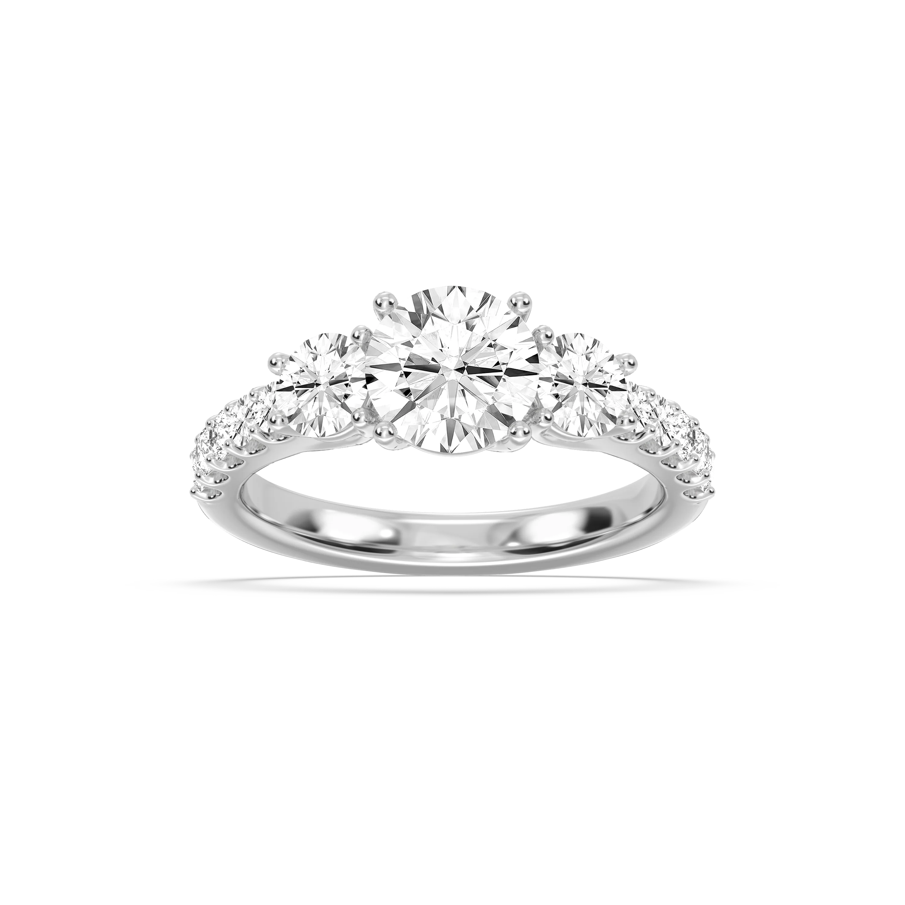 Betty 2 ½ ctw Round Lab Grown Diamond Trellis Three Stone Engagement Ring