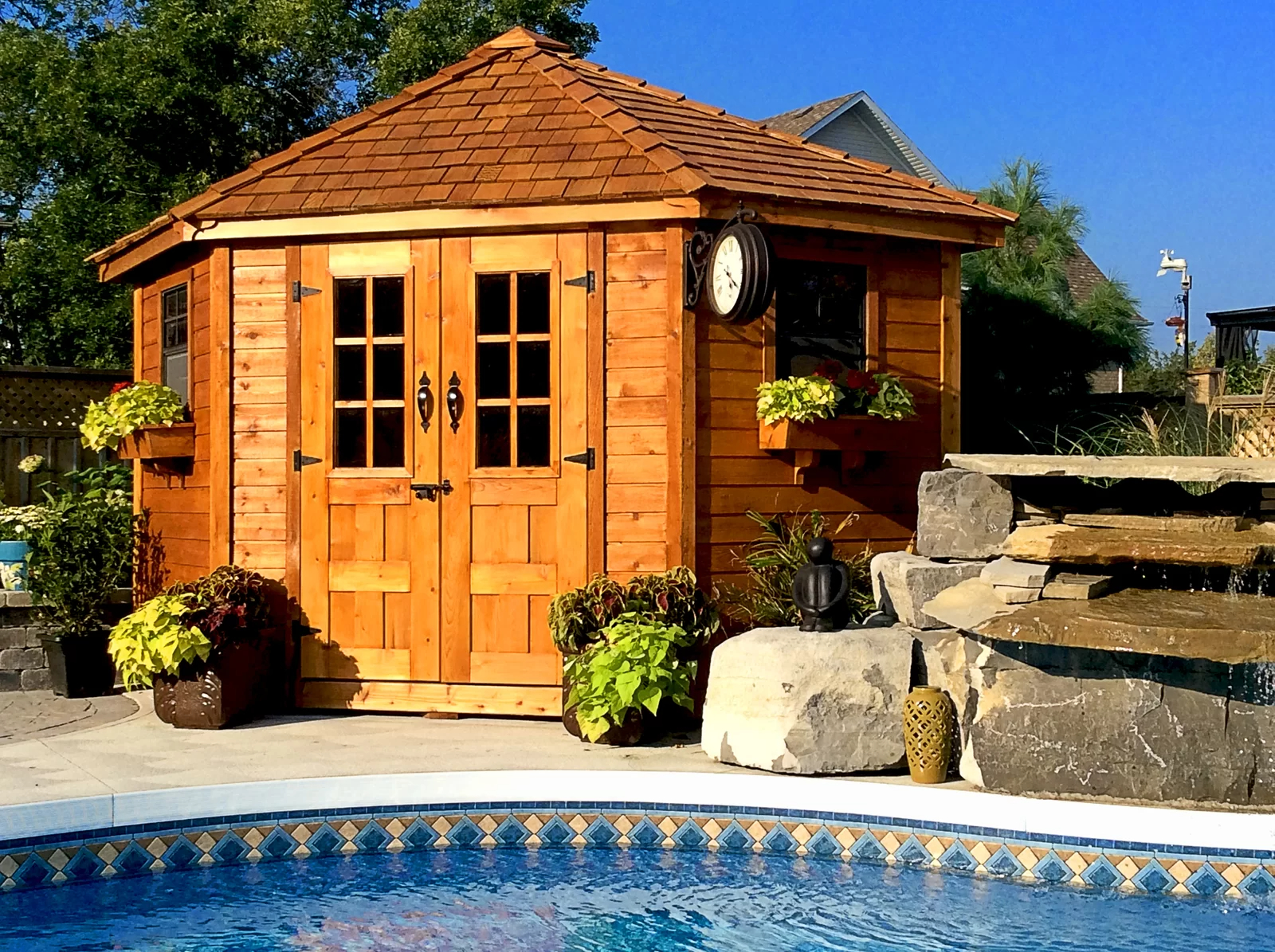 9 ft. W x 9ft. D Penthouse Cedar Wood Garden Shed with French