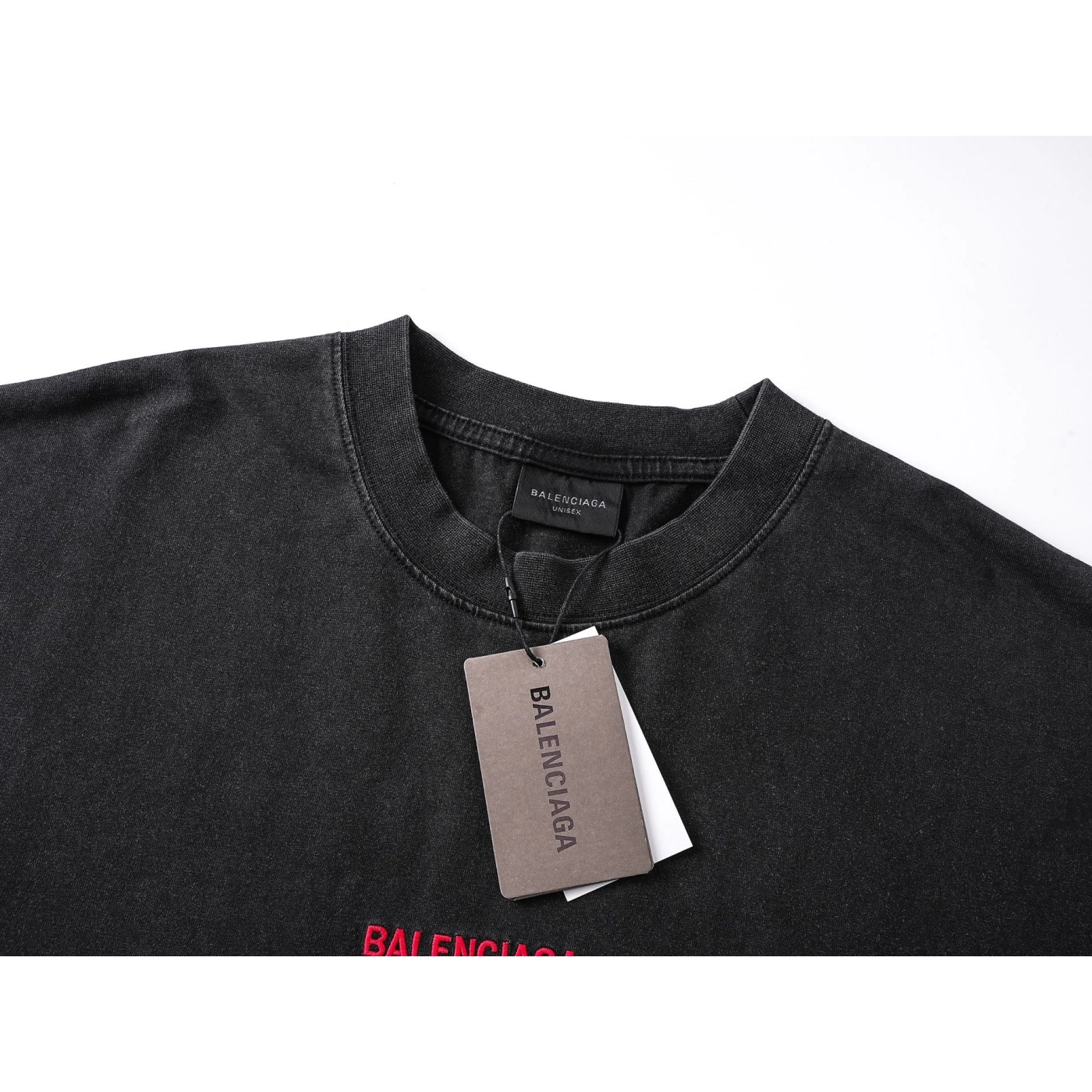 Balenciaga Logo Embroidered Washed Distressed T-shirt Black/Blue