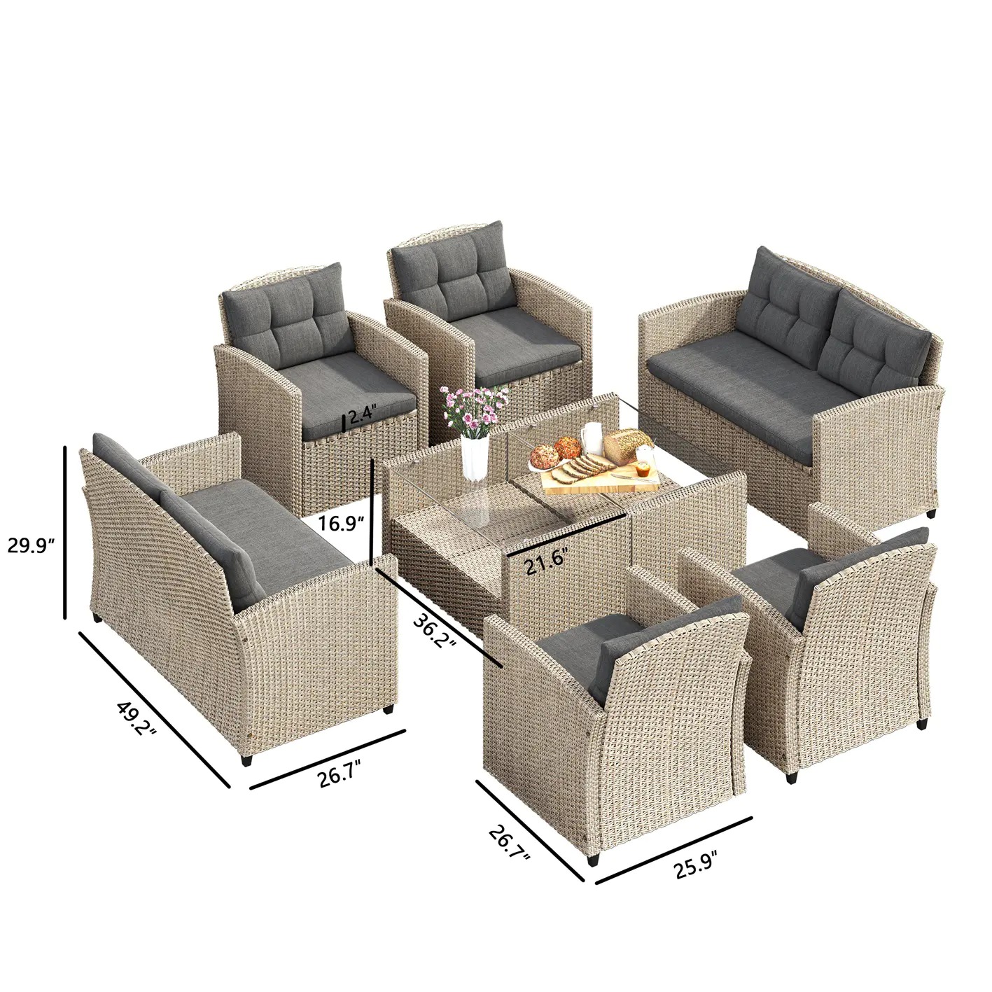 Corvus Armitage 8-piece Wicker Sofa Set with Cushions