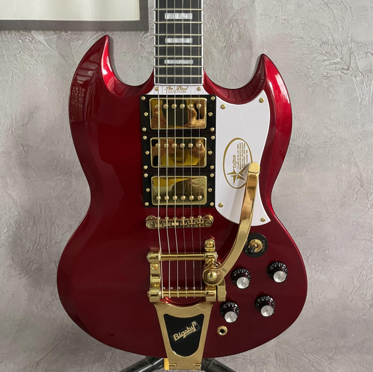 Electric Guitar Red HHH Pickups Tremolo Bridge Top Mahogany Body