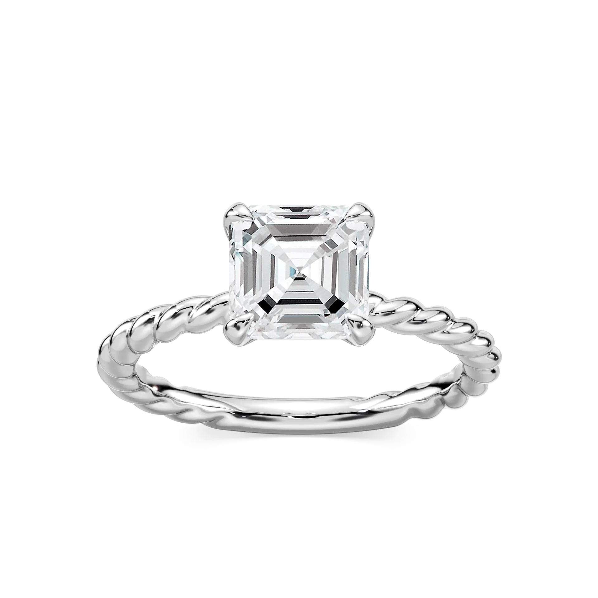 Cali Asscher Lab Grown Diamond Rope Solitaire Engagement Ring