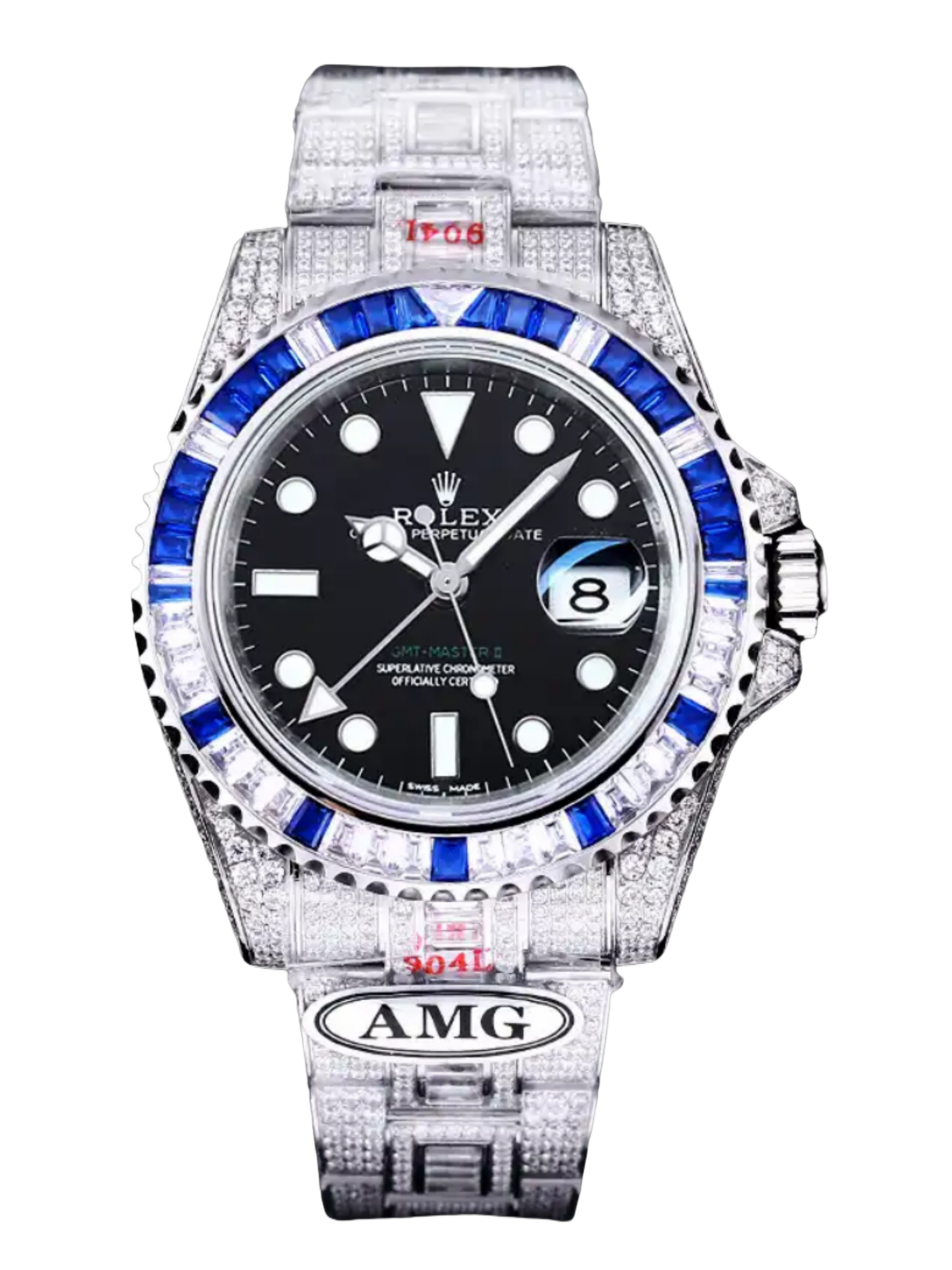 【Super Clone】Rolex GMT Master AMG 126710BLRO 40mm With Dual Time Black Dial Diamond Watch