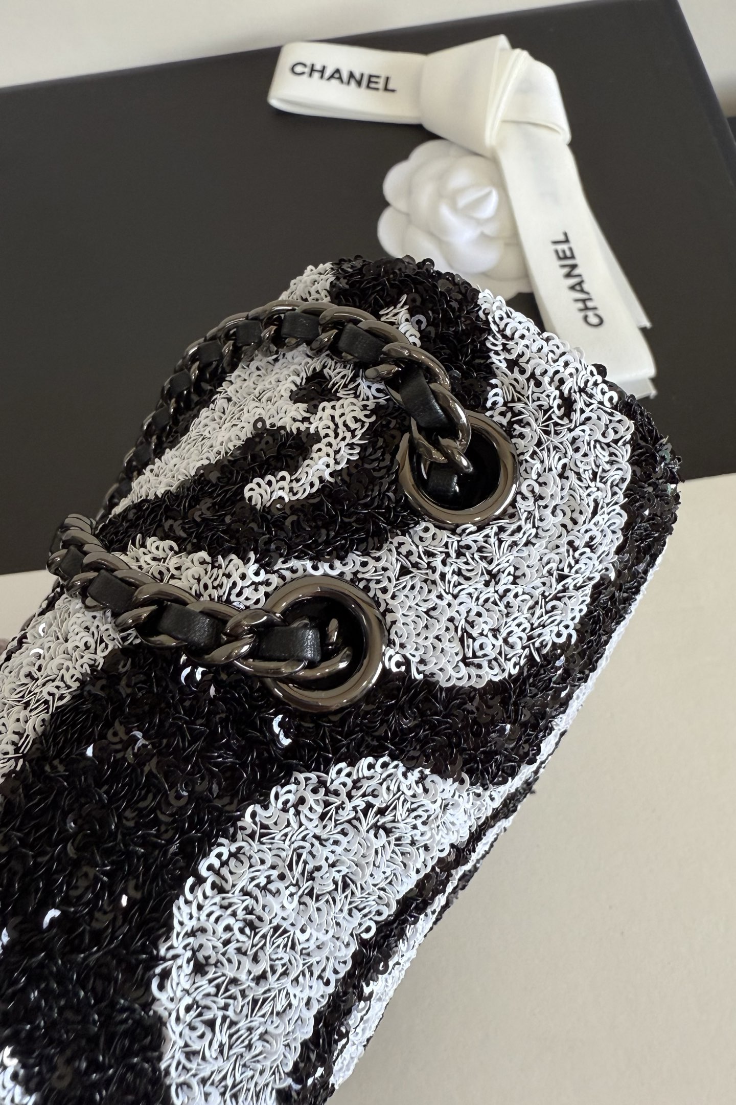 Chanel Flap Bag, Sequins & Ruthenium‑Finish Metal (Top-tier version)