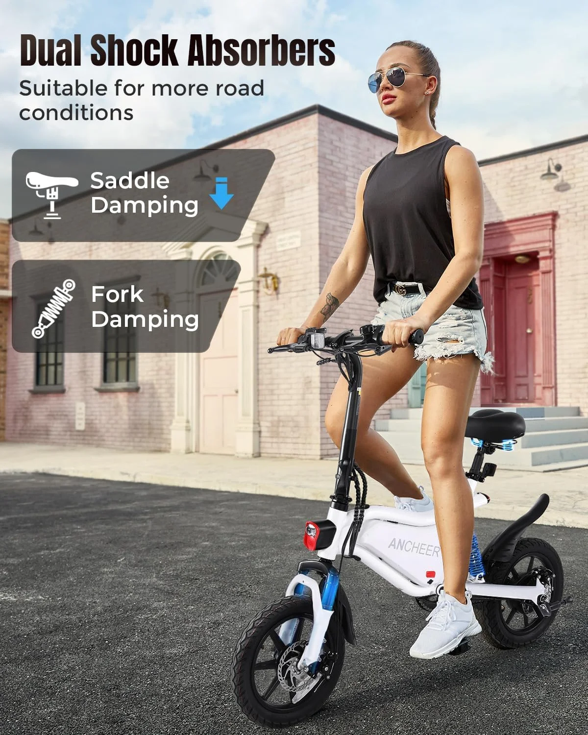 ANCHEER 14in Folding Electric Bike, 500W Peak, 48V 374Wh