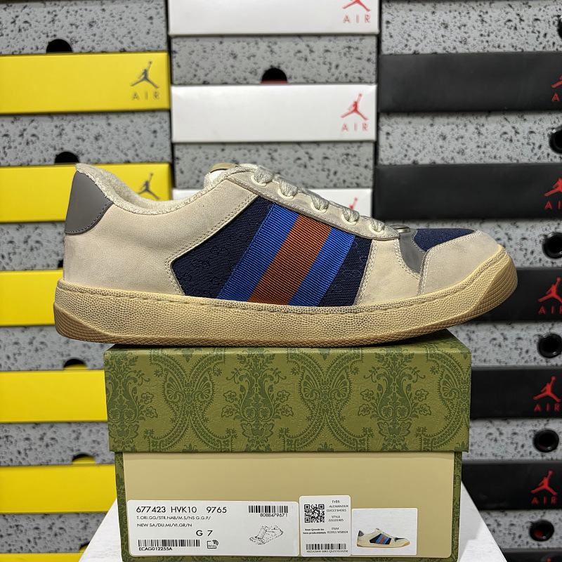 Gucci Screener Navy Gray Heel