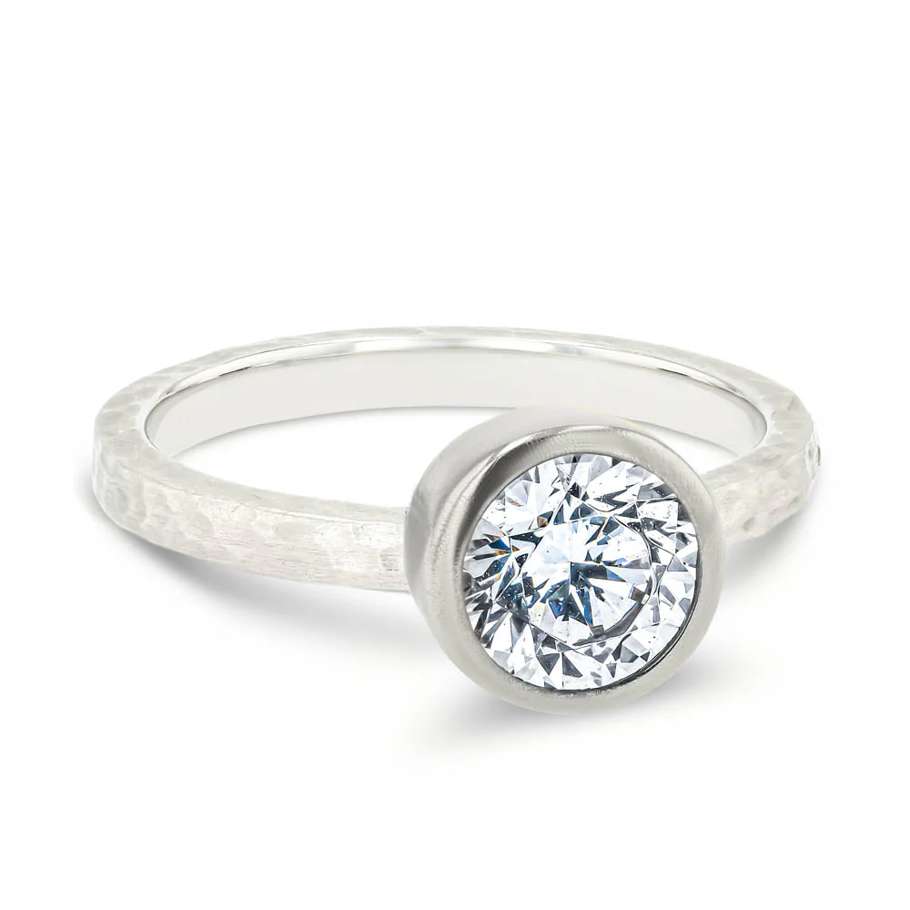 Rustic Satin Hammer Finish Petite Artisan Ring