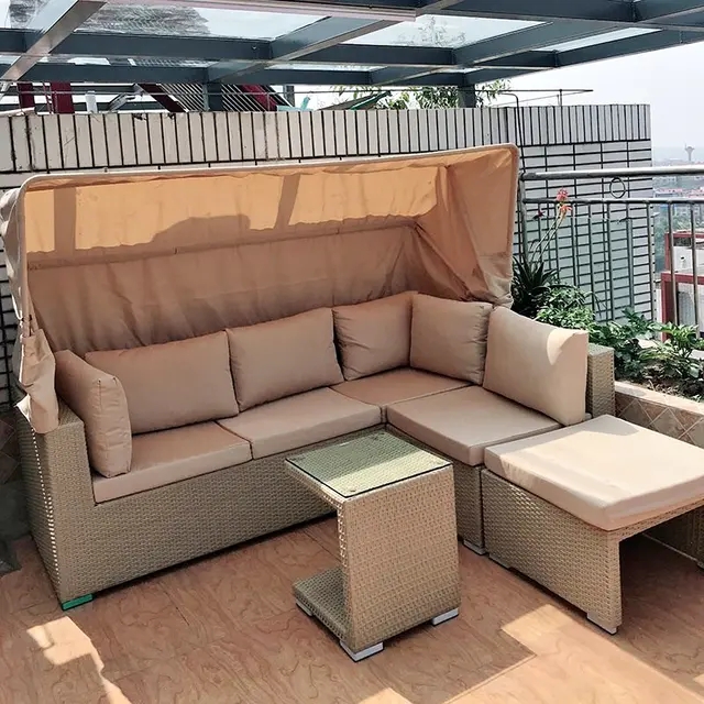 Outdoor rattan sofa courtyard open-air canopy shade waterproof