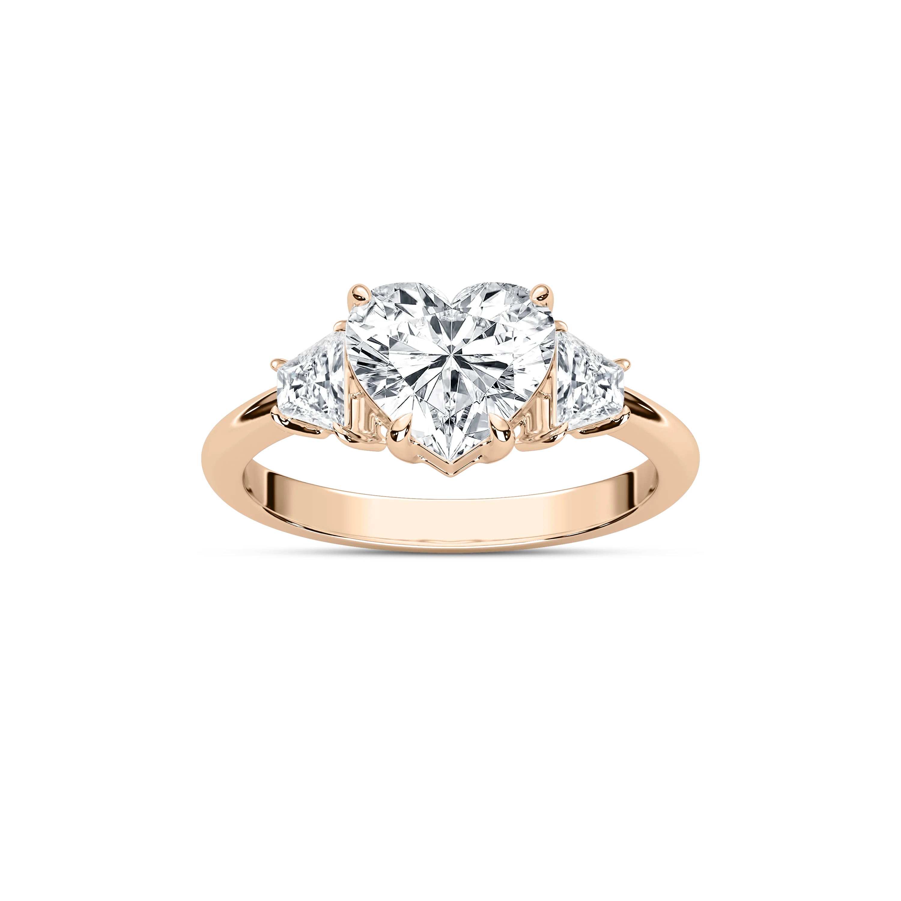 Estella Heart Lab Grown Diamond with Trapezoid Sides Three Stone Engagement Ring