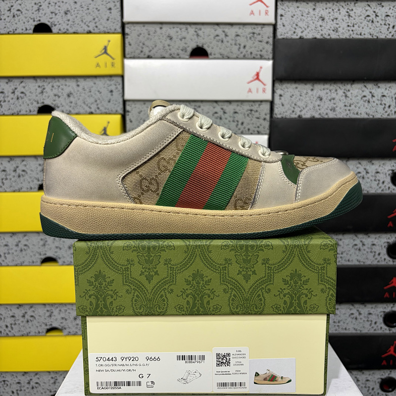 Gucci Screener Beige Green Distressed