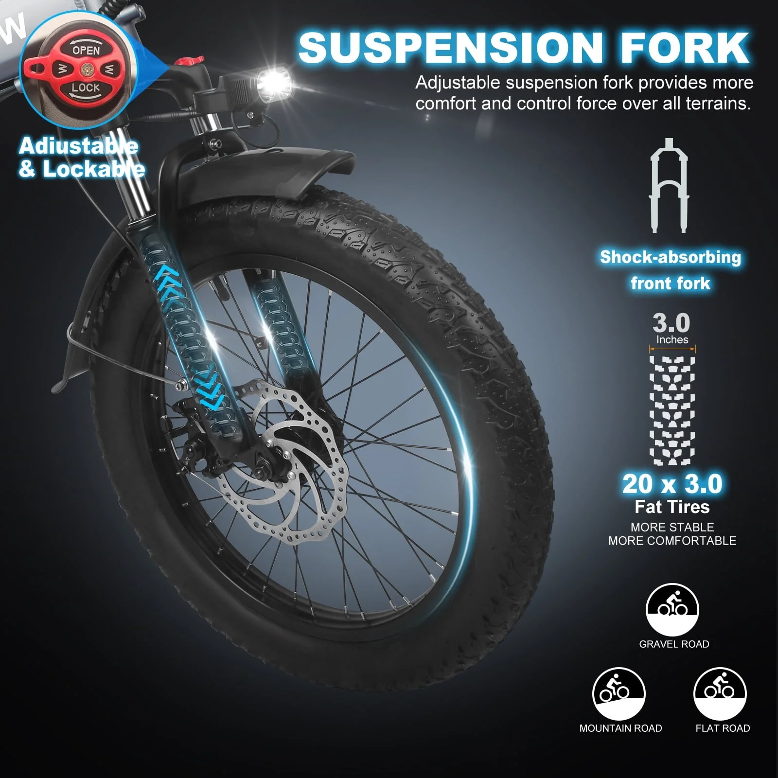 Wildeway 20in Folding Fat Tire Electric Bike, 750W, 32Ah, Black